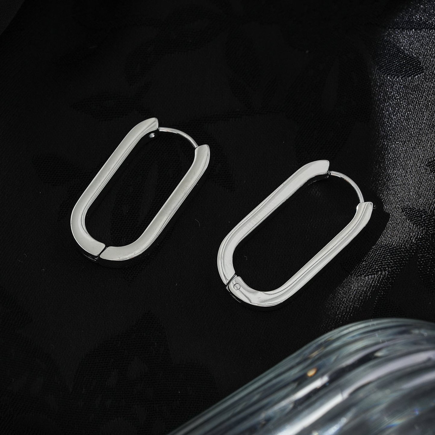 CHANDA White Gold (Silver Toned): Rounded Corners Rectangular Hoop Earrings
