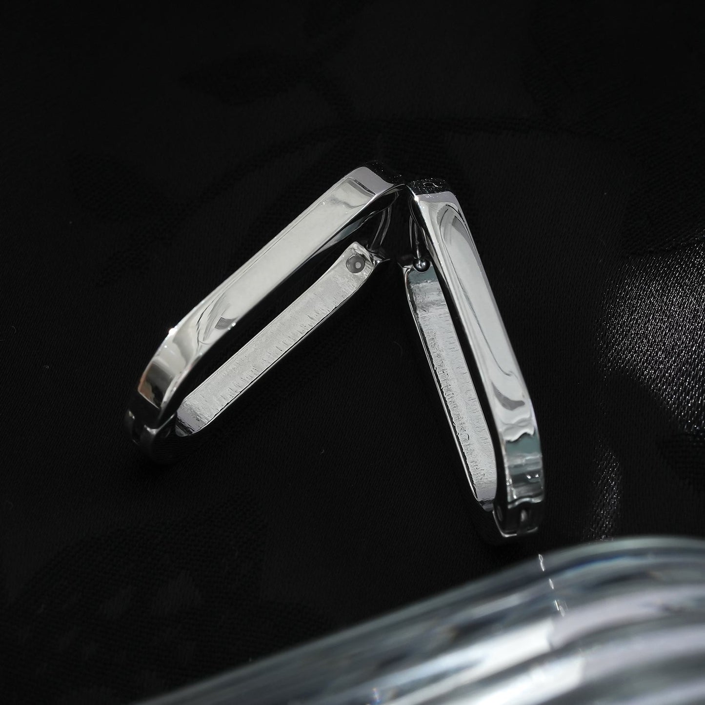 CHANDA White Gold (Silver Toned): Rounded Corners Rectangular Hoop Earrings
