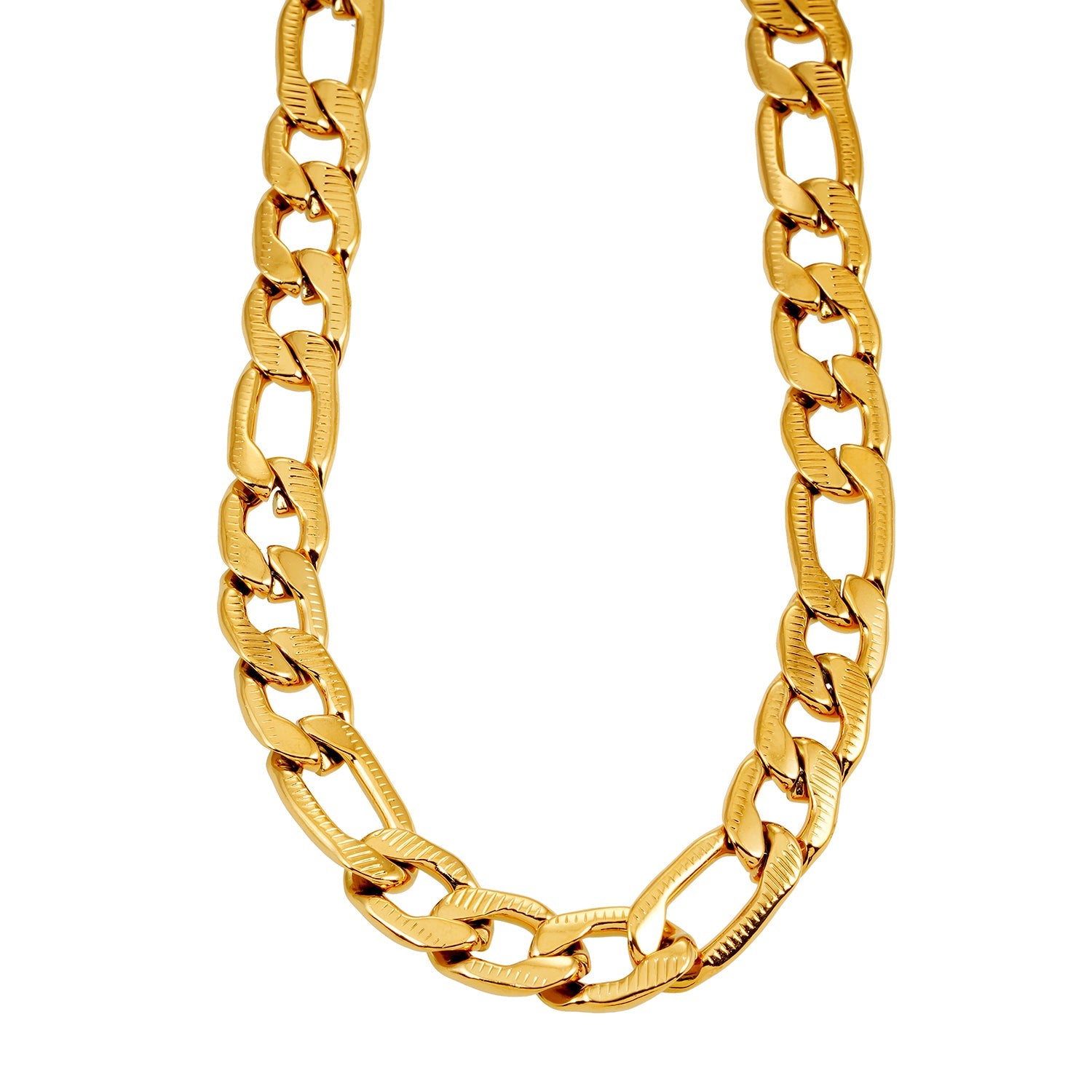 Style CHAPORA: Textured Cuban-Link Chunky Chain Necklace in Gold.