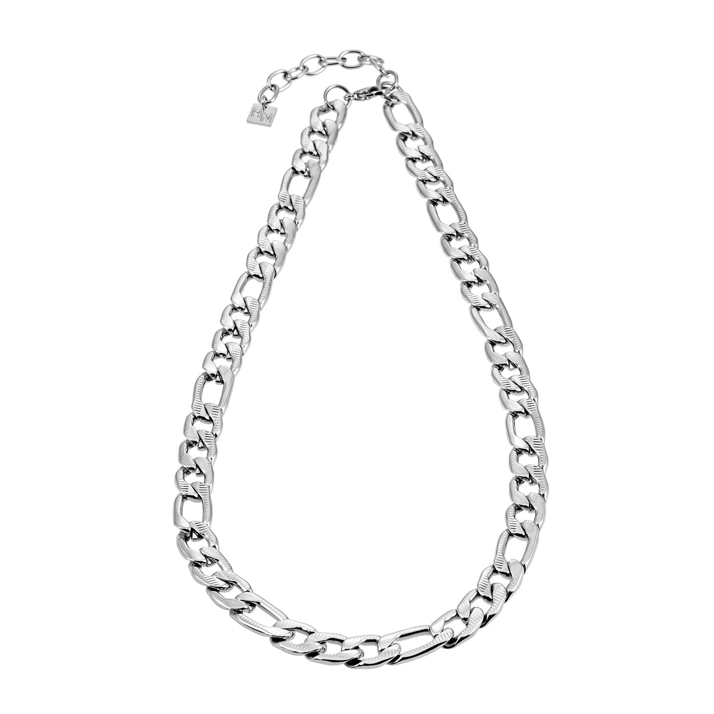 CHAPORA Silver (White Gold): Textured Cuban-Link Chunky Chain Necklace for Men & Women