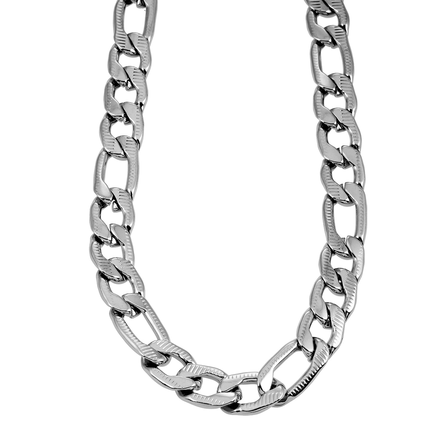 Style CHAPORA: Textured Cuban-Link Chunky Chain Necklace in White Gold (Silver Toned)