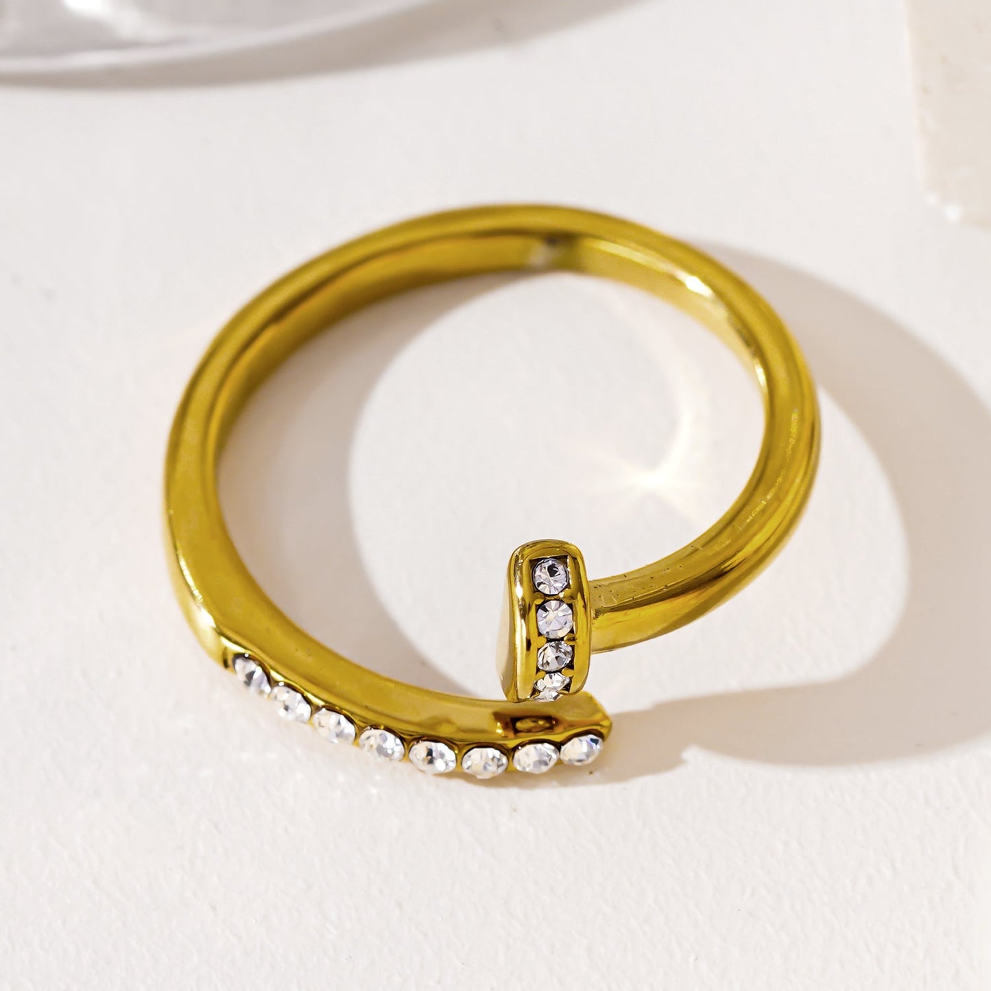 CHARISSE Gold: Industrial-Chic Twisted Nail Ring with Pavé Zirconia Embellishments