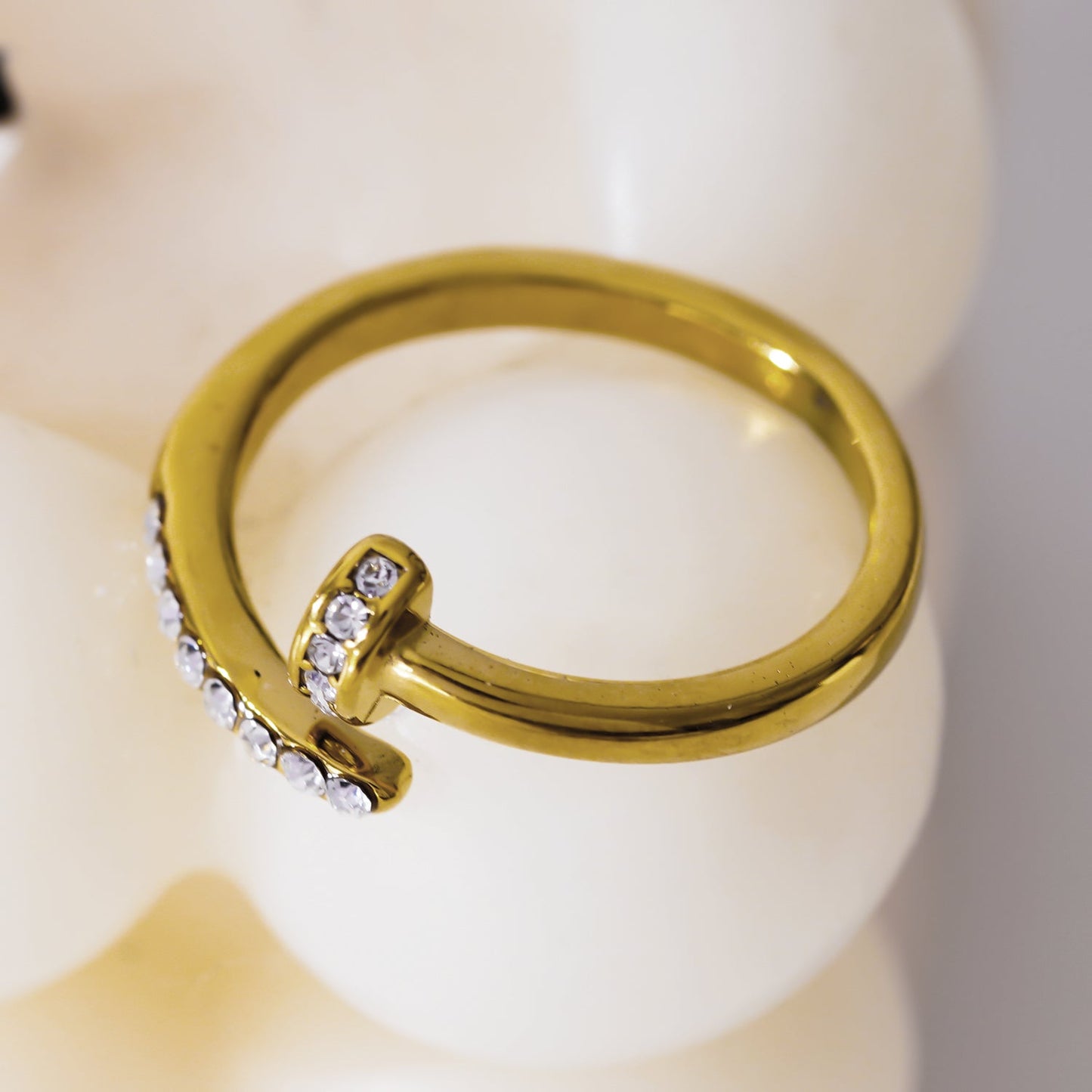 CHARISSE Gold: Industrial-Chic Twisted Nail Ring with Pavé Zirconia Embellishments