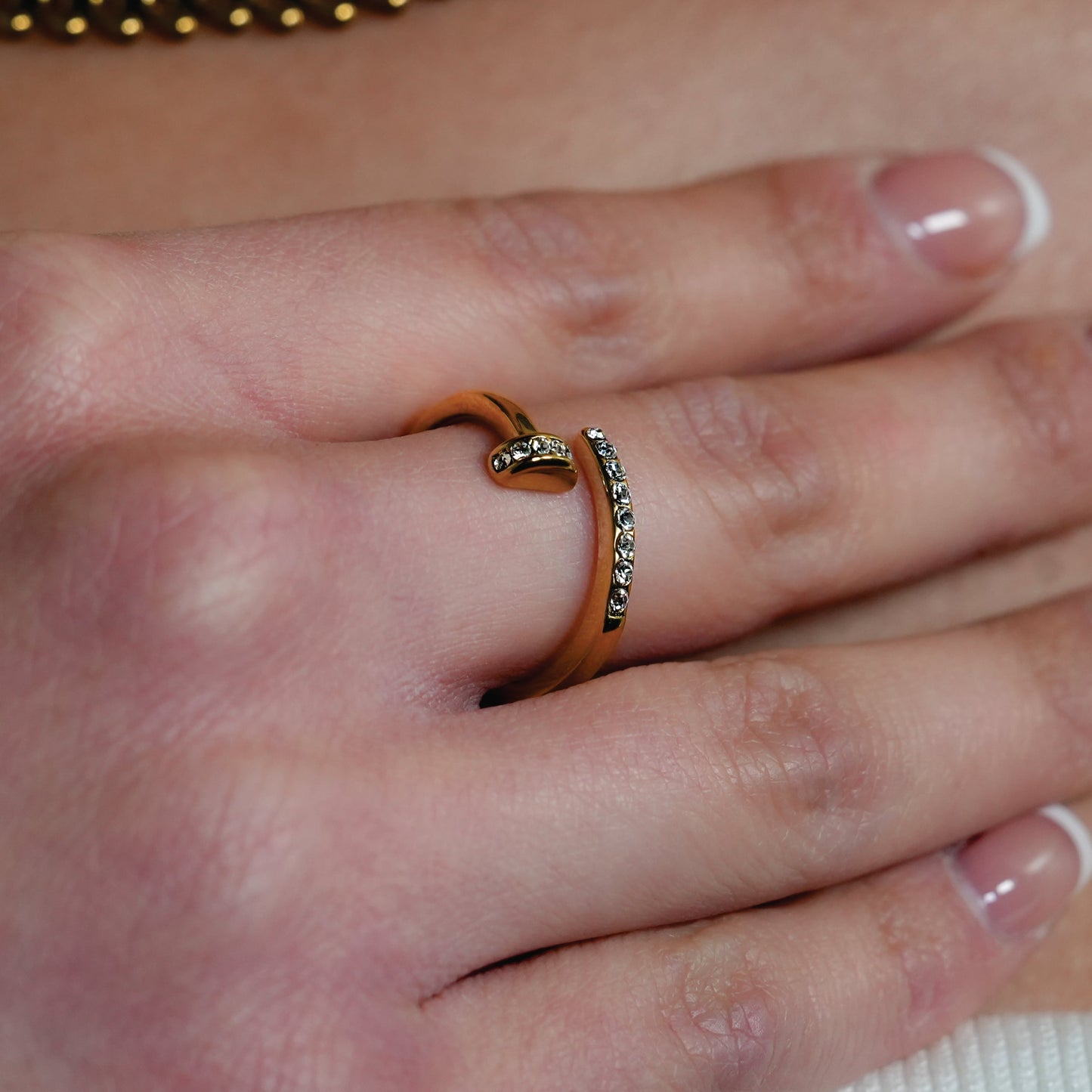 CHARISSE Gold: Industrial-Chic Twisted Nail Ring with Pavé Zirconia Embellishments