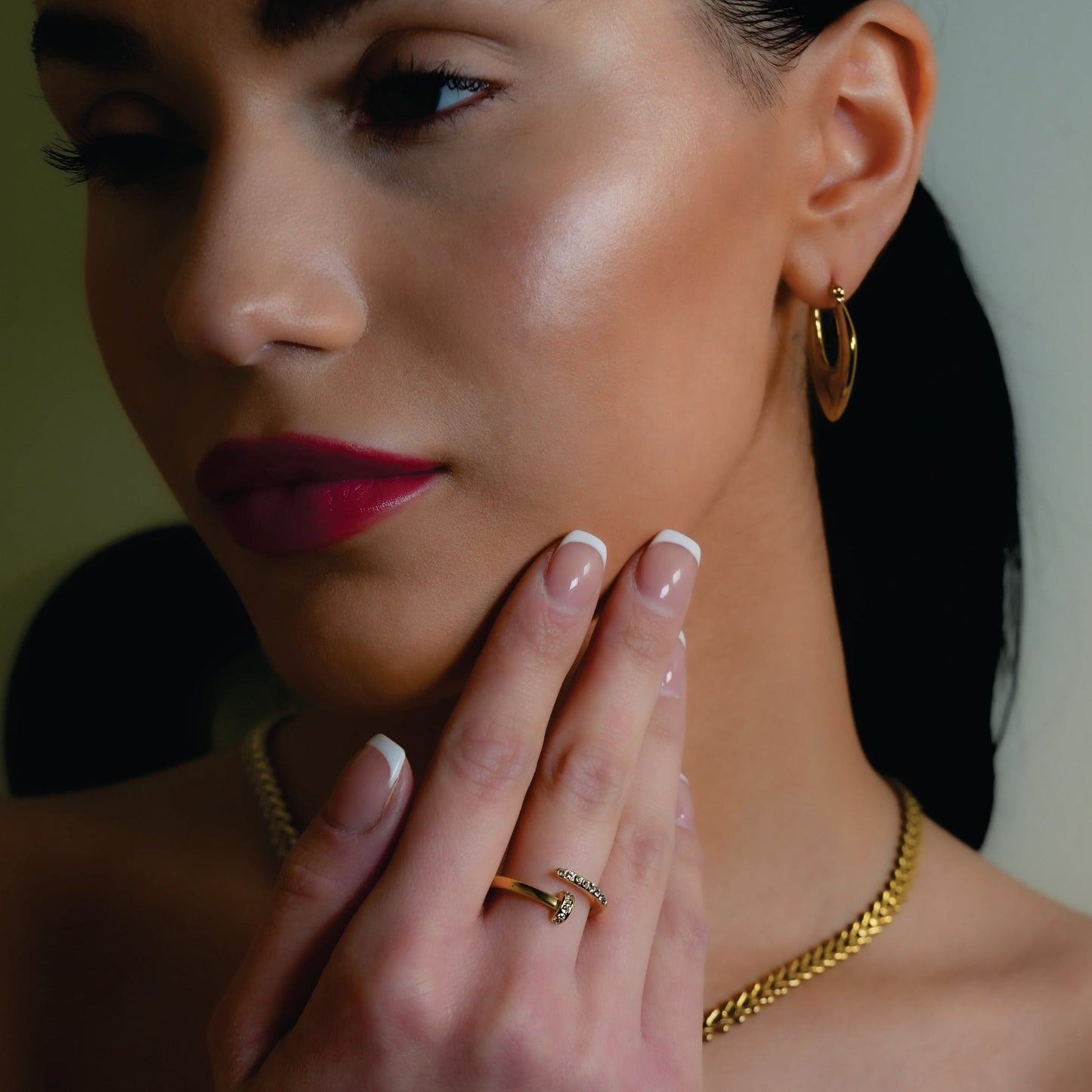 CHARISSE Gold: Industrial-Chic Twisted Nail Ring with Pavé Zirconia Embellishments