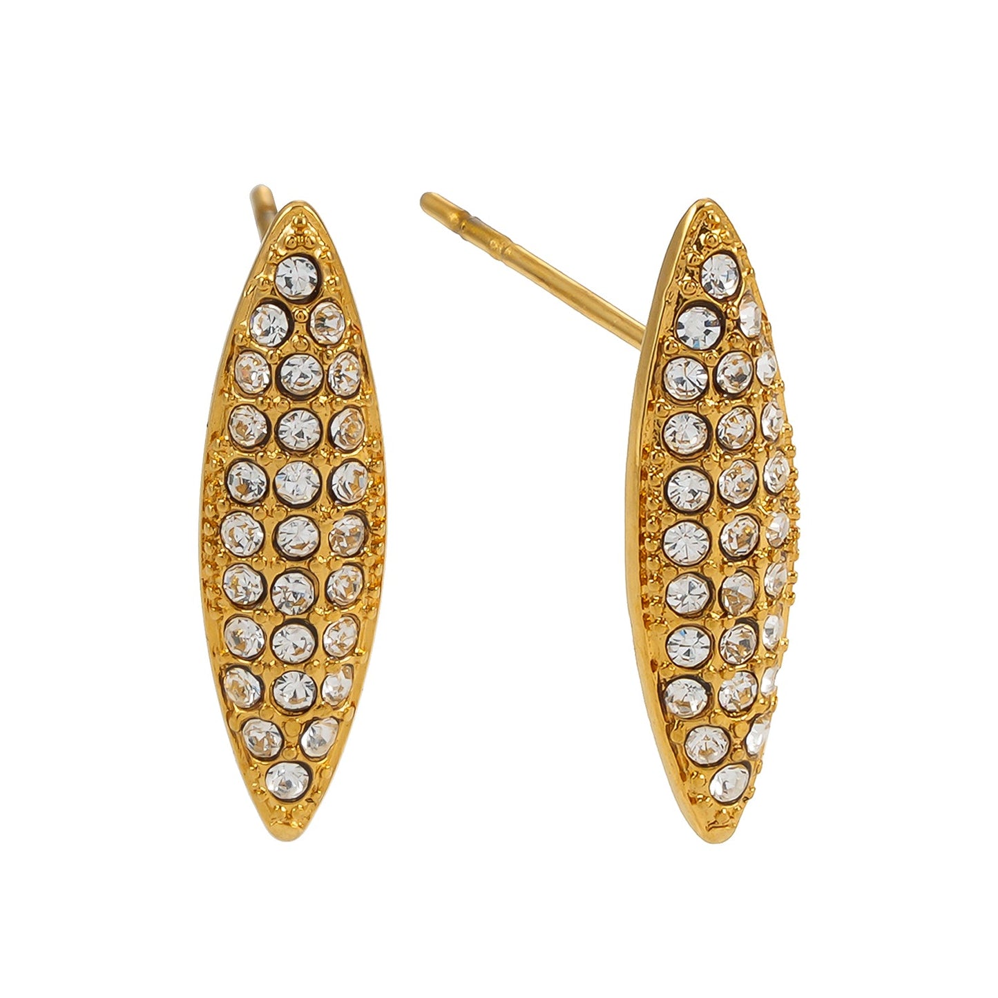 Style CHARLESVOIX: Minimalist Pavé Zirconia Oval Shaped Stud Earrings Gold