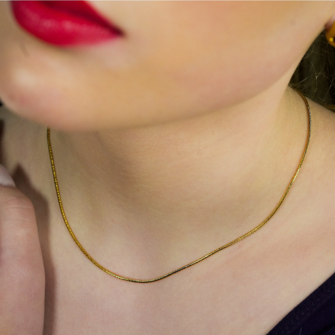 AYSHA: Dainty Snake Skin Textured Gold Chain Necklace
