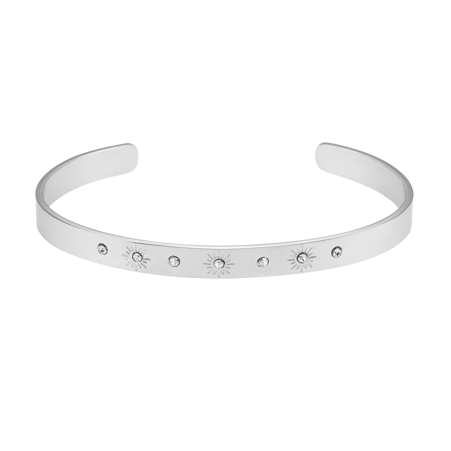 CHIMAKAK Silver (White Gold): Star-Engraved Zirconia Embedded Band Bracelet