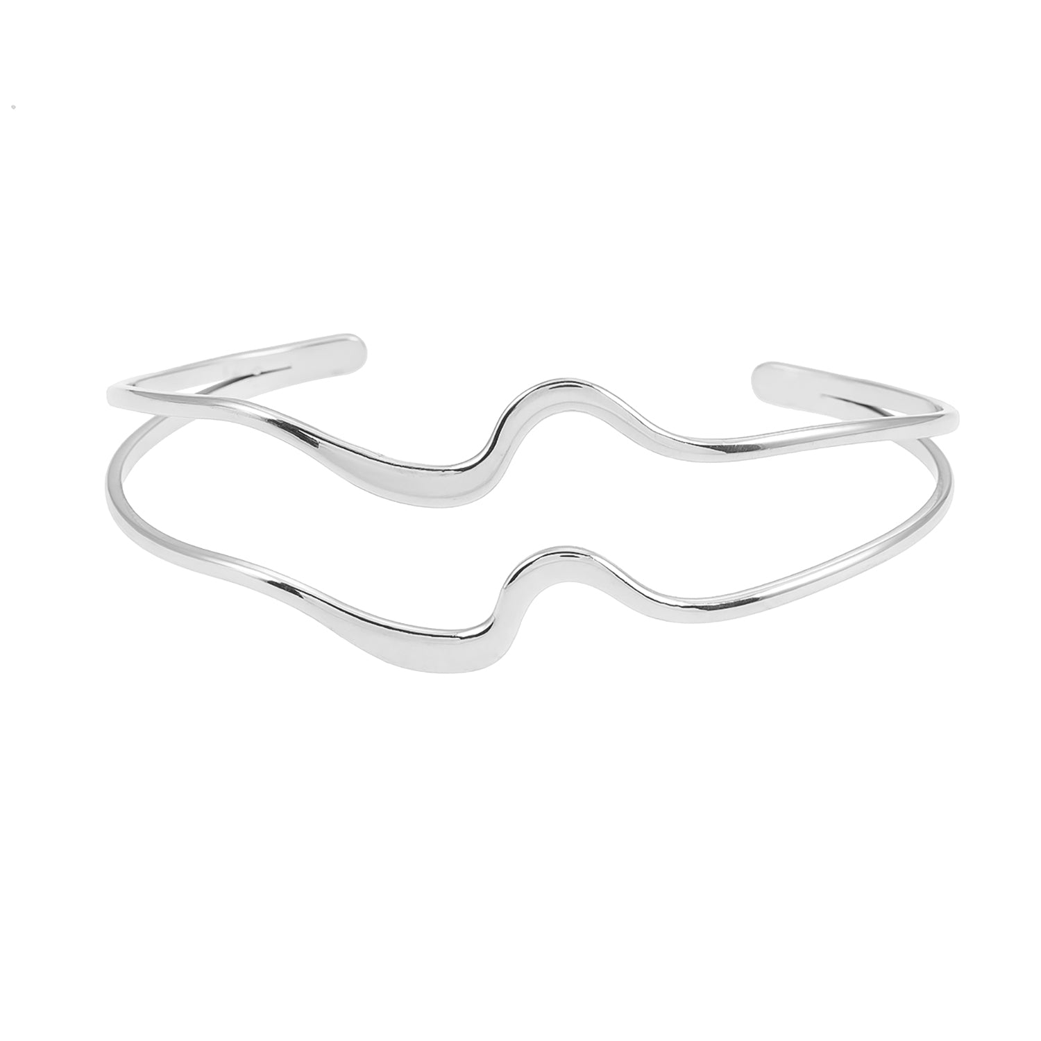 Style CHITRA: Industrial-Chic Bracelet with Abstract Shaped Parallel Bands in Silver