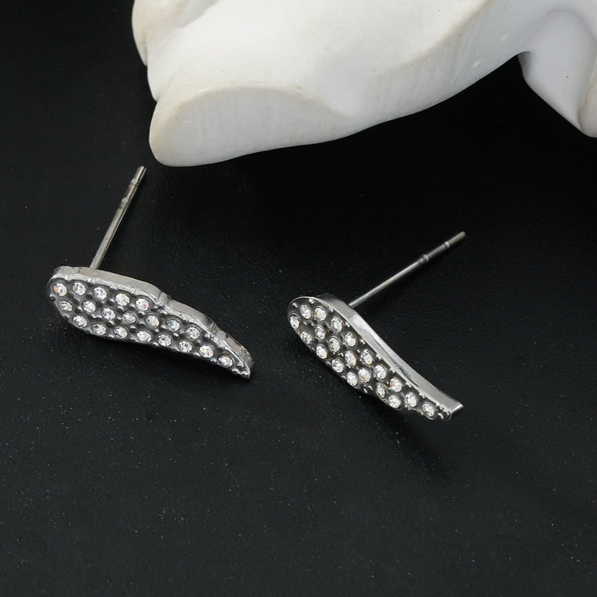 COMPTON White Gold (Silver Toned): Dazzling Pavé Zirconia Wing Shaped Stud Earrings – Elegant Sparkle for Every Occasion