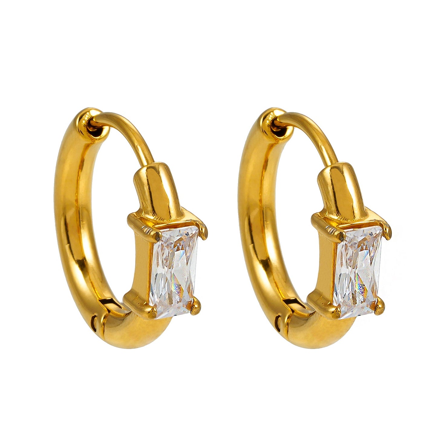 Style CONWYN: Retro Style Hoops with an Encased Clear Zirconia Charm.