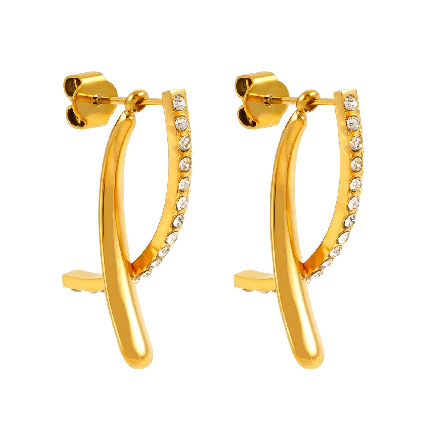 CREEDA Gold: Avant-Garde Shaped Detachable Hoop Earrings with Zirconia Gemstones