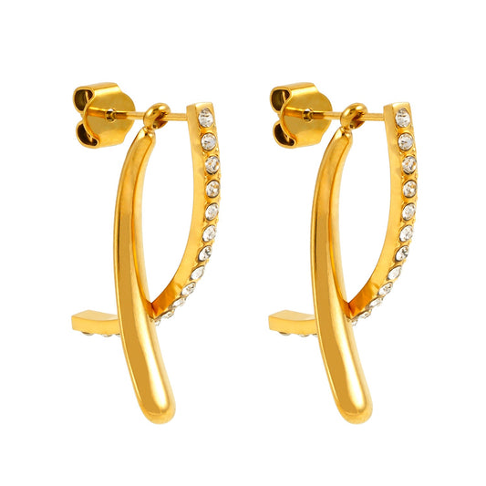 CREEDA Gold: Avant-Garde Shaped Detachable Hoop Earrings with Zirconia Gemstones