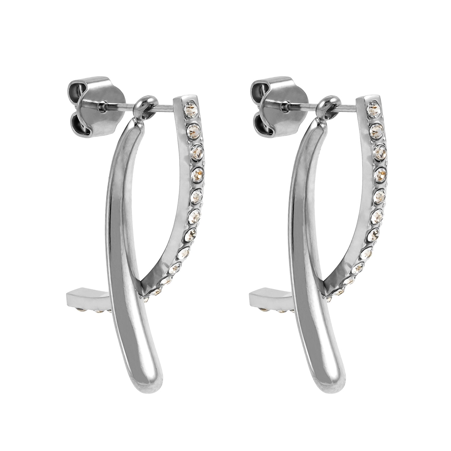 CREEDA White Gold (Silver Toned): Avant-Garde Shaped Detachable Hoop Earrings with Zirconia Gemstones