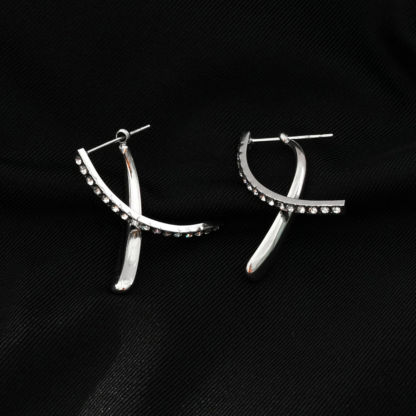 CREEDA White Gold (Silver Toned): Avant-Garde Shaped Detachable Hoop Earrings with Zirconia Gemstones