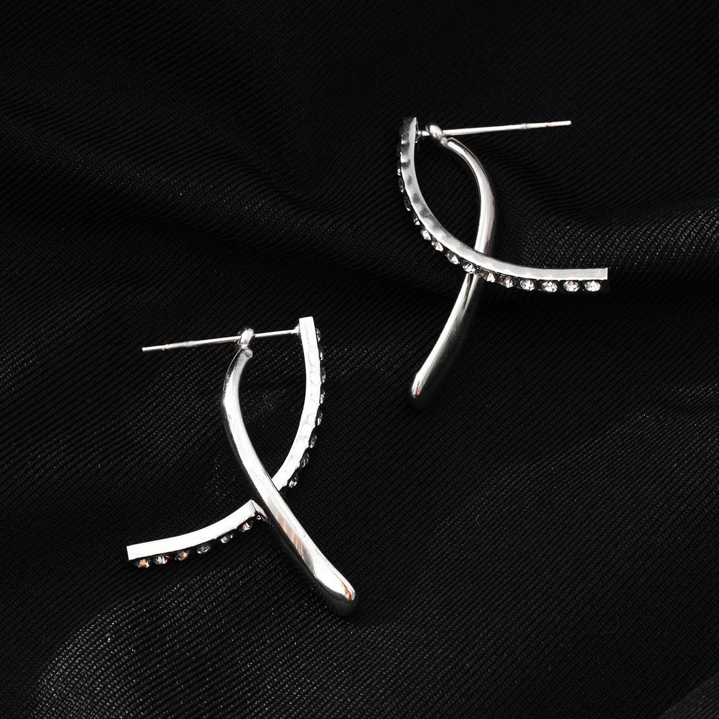 CREEDA White Gold (Silver Toned): Avant-Garde Shaped Detachable Hoop Earrings with Zirconia Gemstones