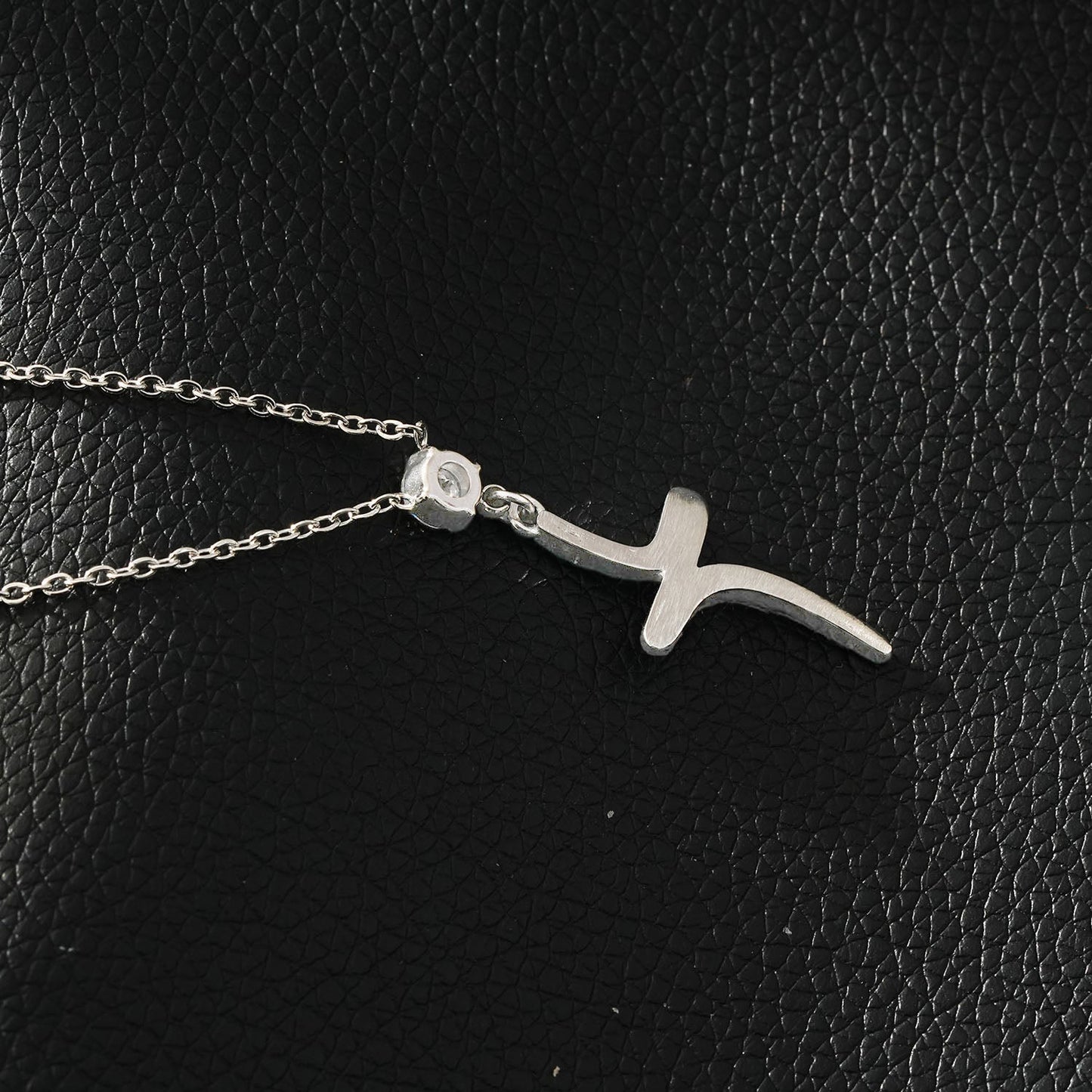 CRISTO Silver Toned White Gold: Dainty Chain Necklace with a Zirconia Embedded Abstract Textured Cross Pendent