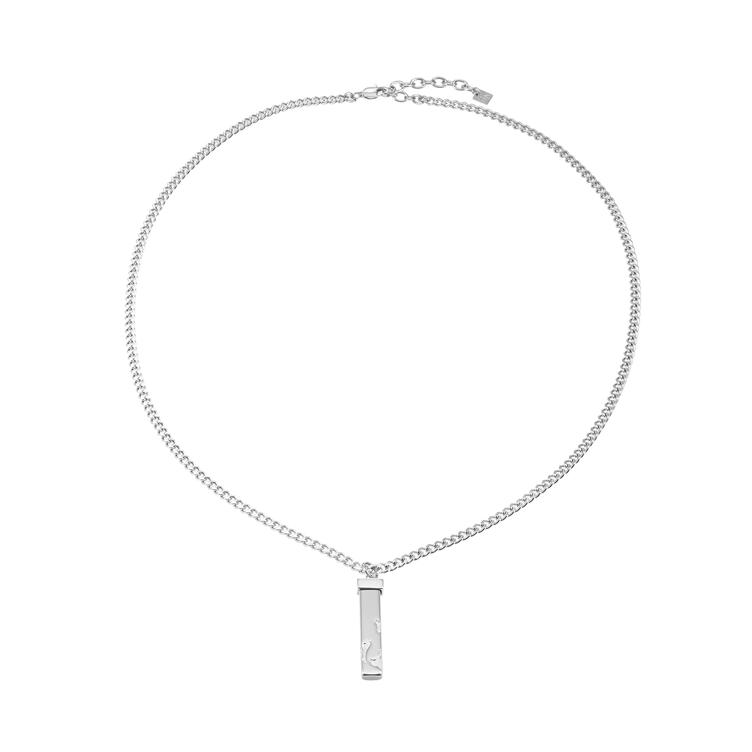 DAKARIA SILVER (White Gold): Chipped Effect Geometric Pendant on Chunky Chain