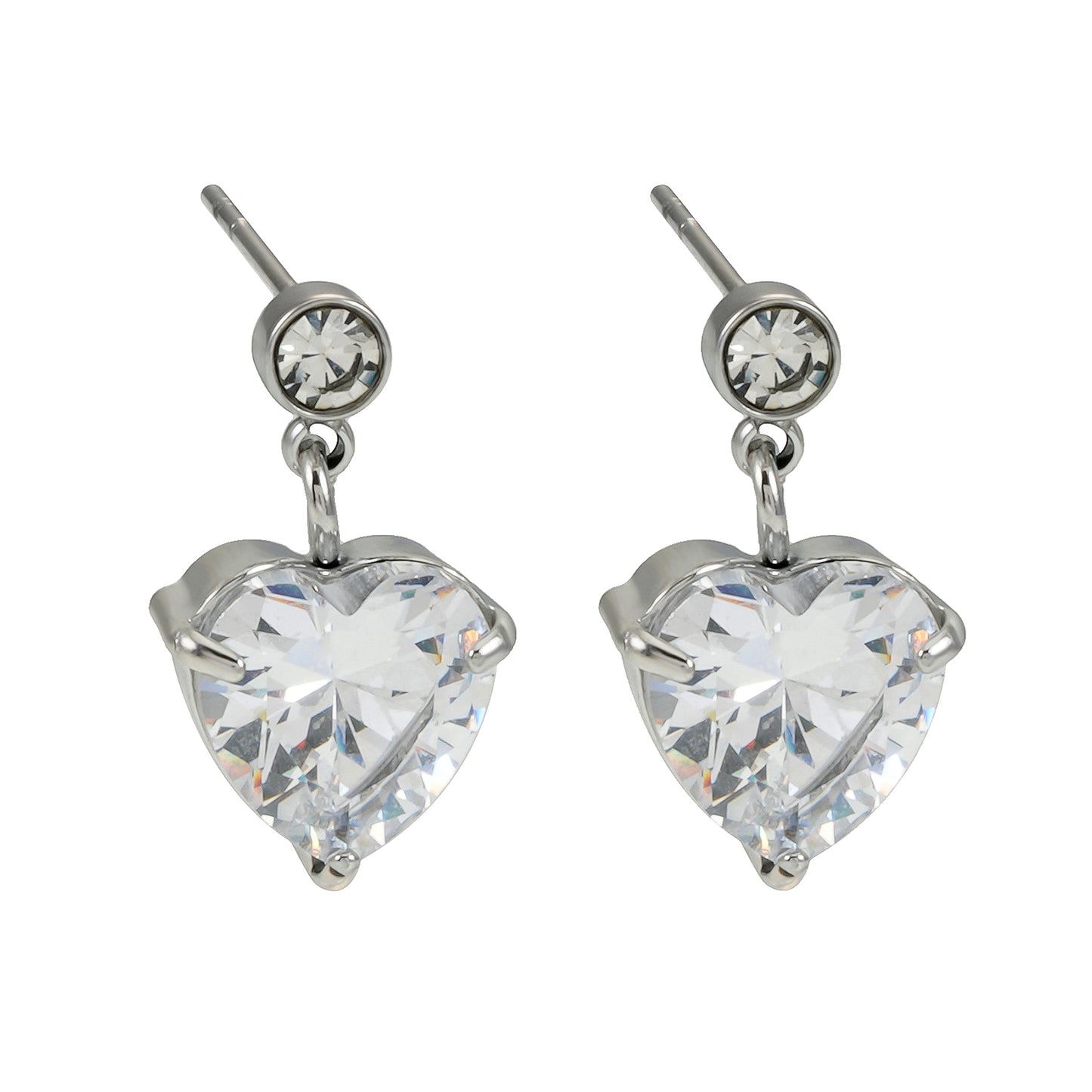 DAROCCA White Gold (Silver Toned): Large Heart Shaped & Mini Solitaire Round Shaped Zirconia Combo Studs