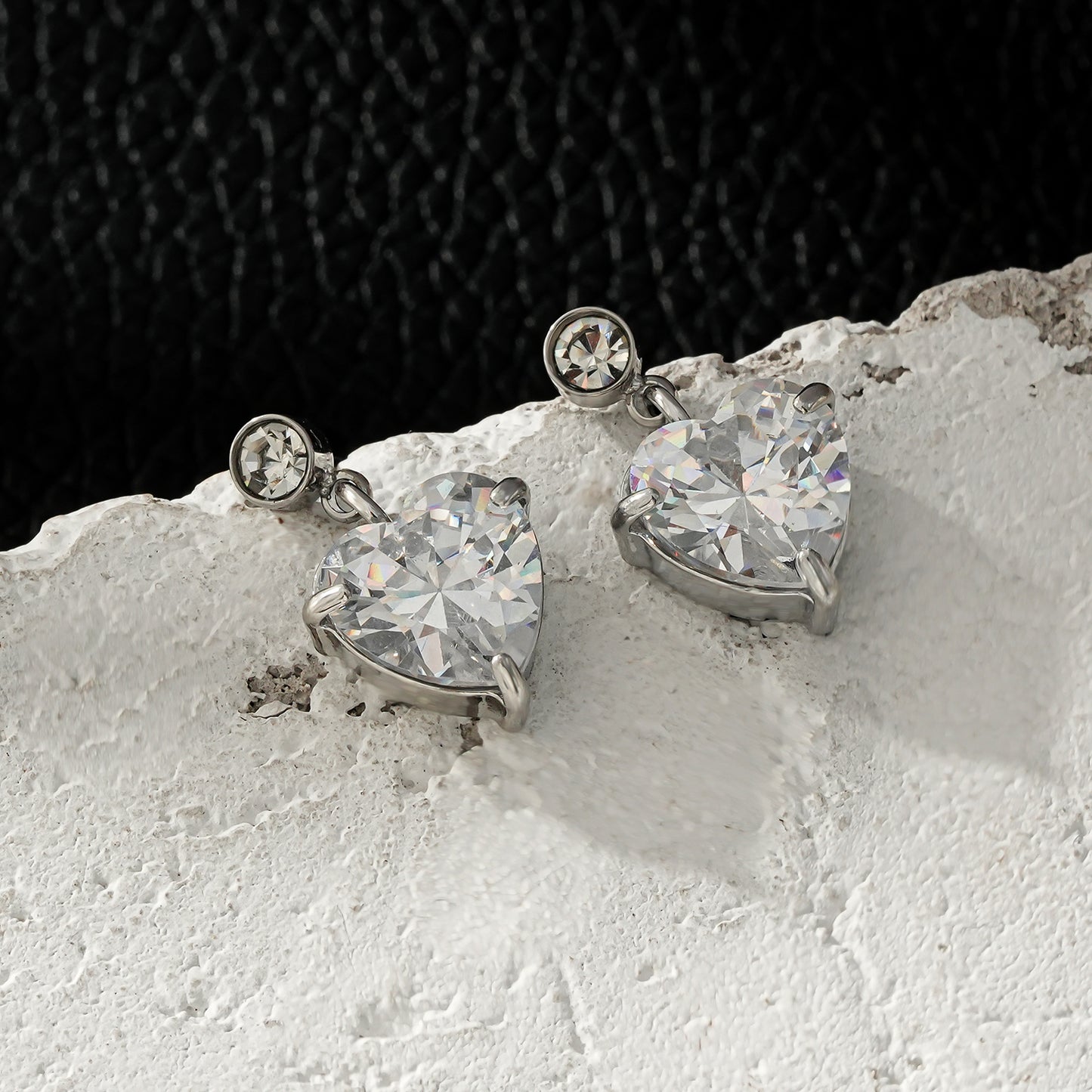 DAROCCA White Gold (Silver Toned): Large Heart Shaped & Mini Solitaire Round Shaped Zirconia Combo Studs