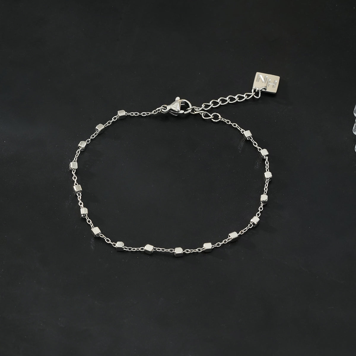 DEMELZA White Gold (Silver Toned): Essential Daily Bracelet with Delicate Square Beads