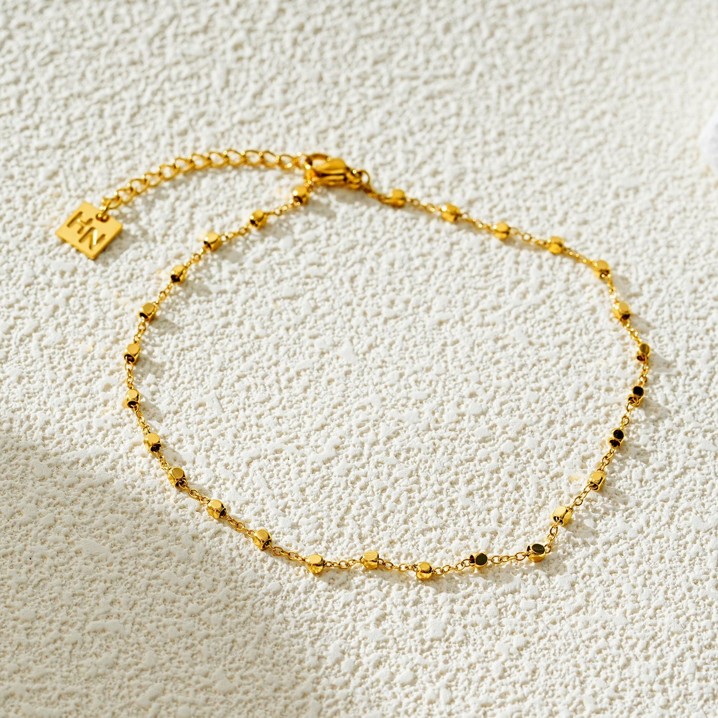 DEMELZA LG: Contemporary Gold Anklet with Delicate Square Beads