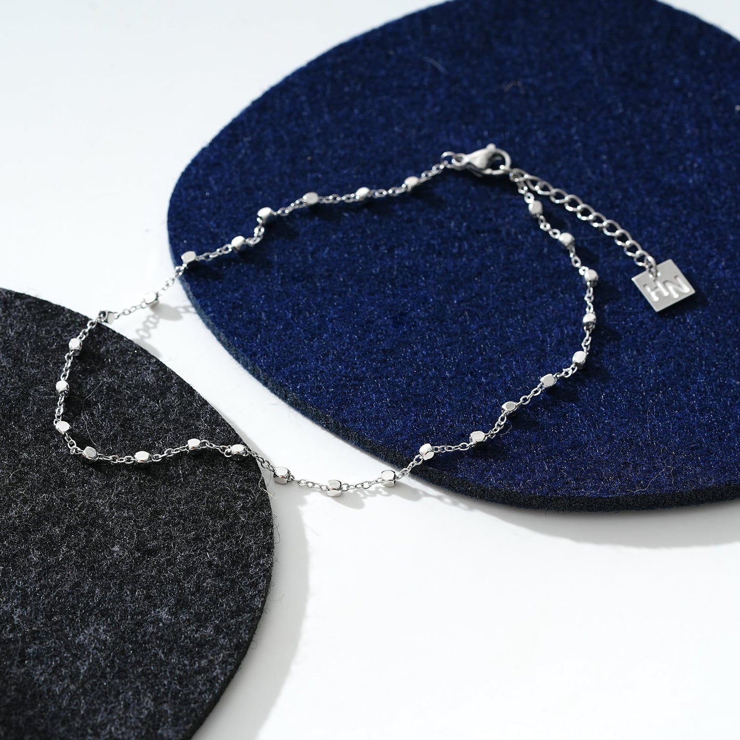 DEMELZA LG: Contemporary Silver Anklet with Delicate Square Beads