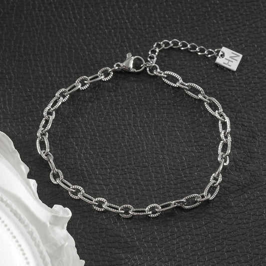 SIONA Silver (White Gold): Textured Link Bracelet – Minimalist Everyday Jewellery