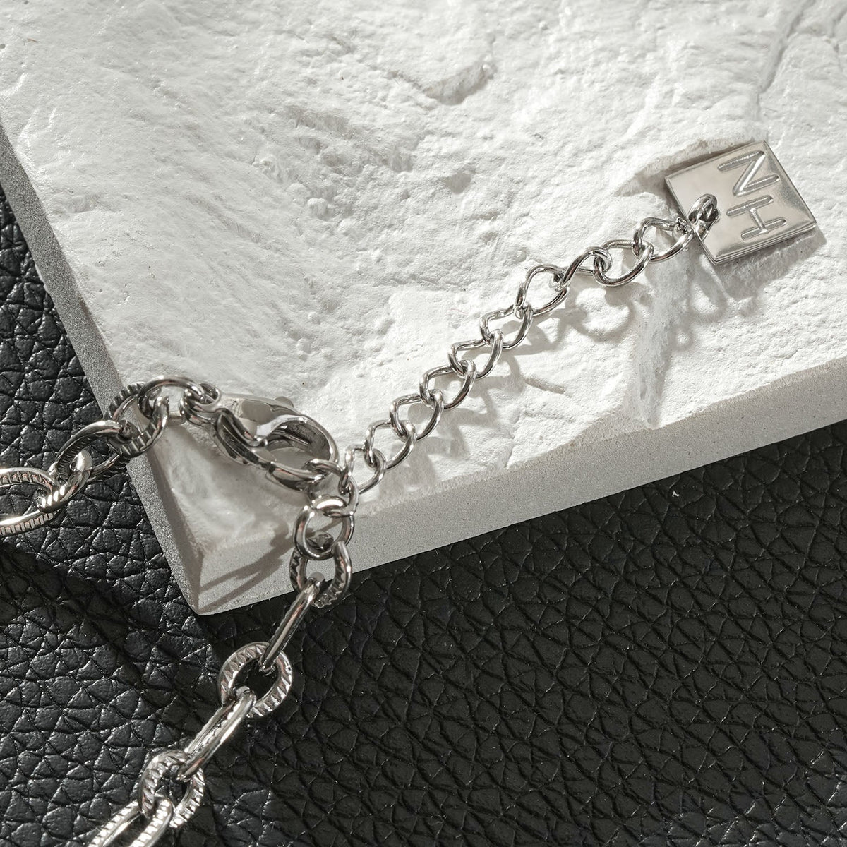 SIONA Silver (White Gold): Textured Link Bracelet – Minimalist Everyday Jewellery