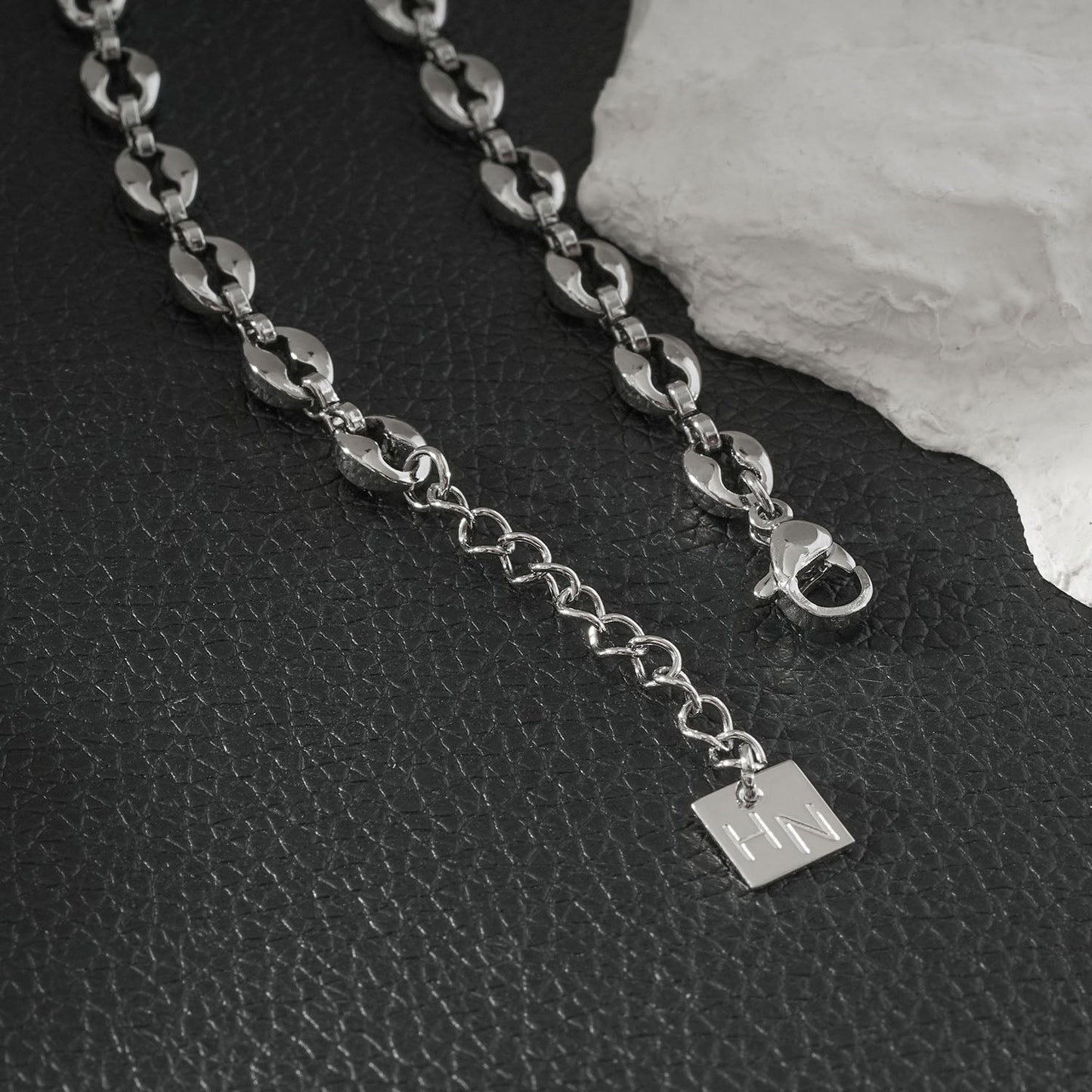 BOSEDE Silver (White Gold): Oval Beaded Link Chain Bracelet – Minimalist Everyday Jewellery