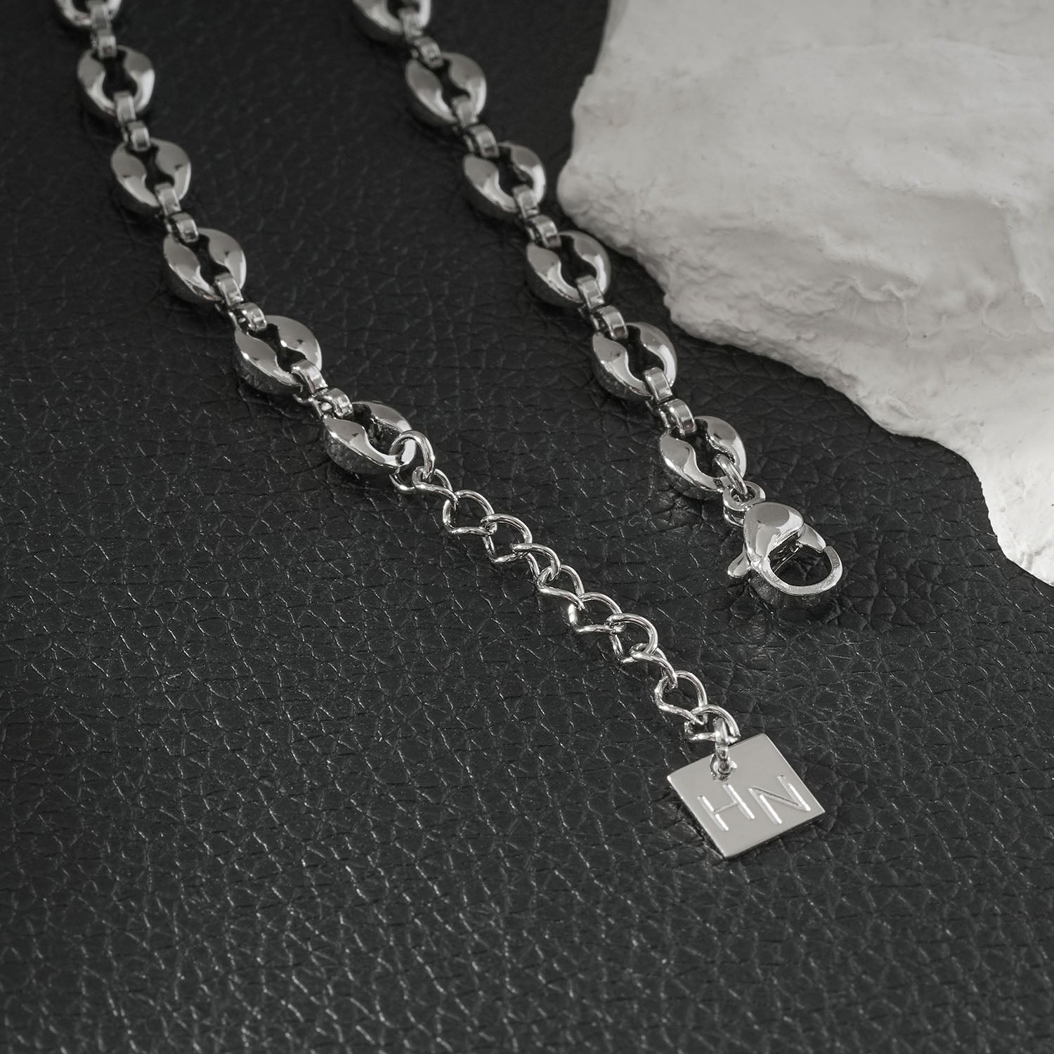 BOSEDE Silver (White Gold): Oval Beaded Link Chain Bracelet – Minimalist Everyday Jewellery