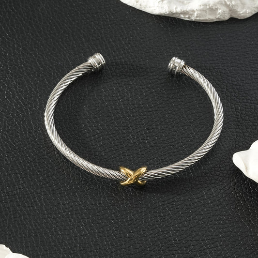 CONSTATINA Mixed Gold & Silver: Two-Tone Twisted Cable Cuff Bracelet