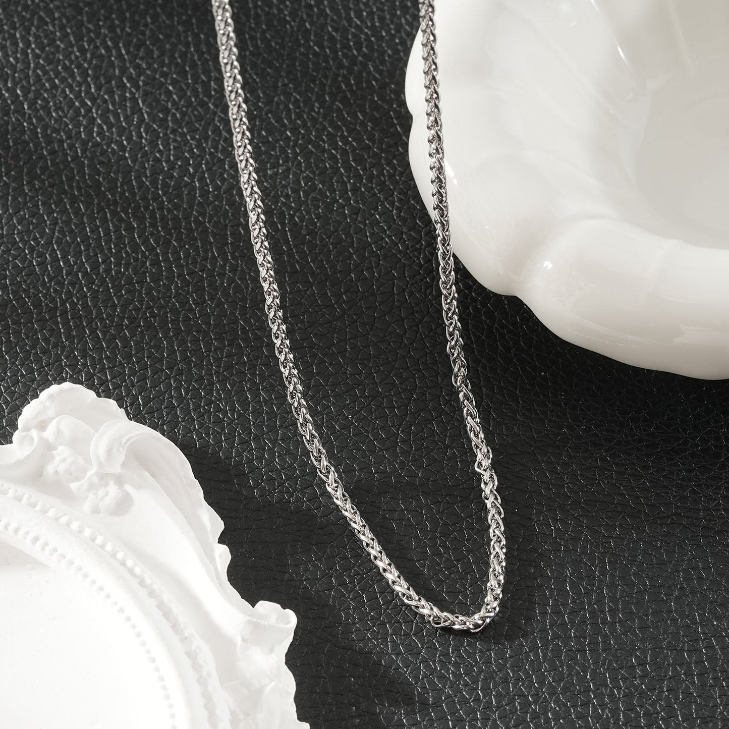 TANGA Silver (White Gold): Braided Chain Necklace For Men & Women