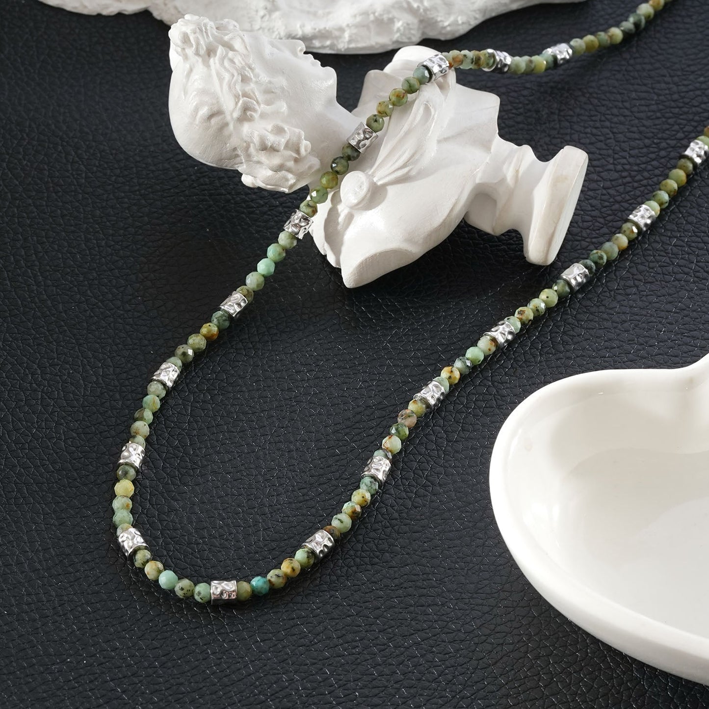TWANDA Silver (White Gold): Mix Natural Stone and Metal Beads Chain Necklace