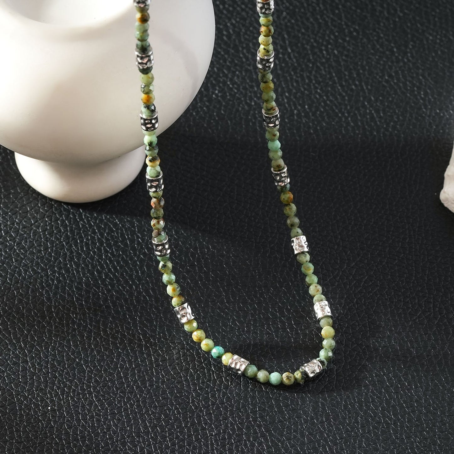 TWANDA Silver (White Gold): Mix Natural Stone and Metal Beads Chain Necklace
