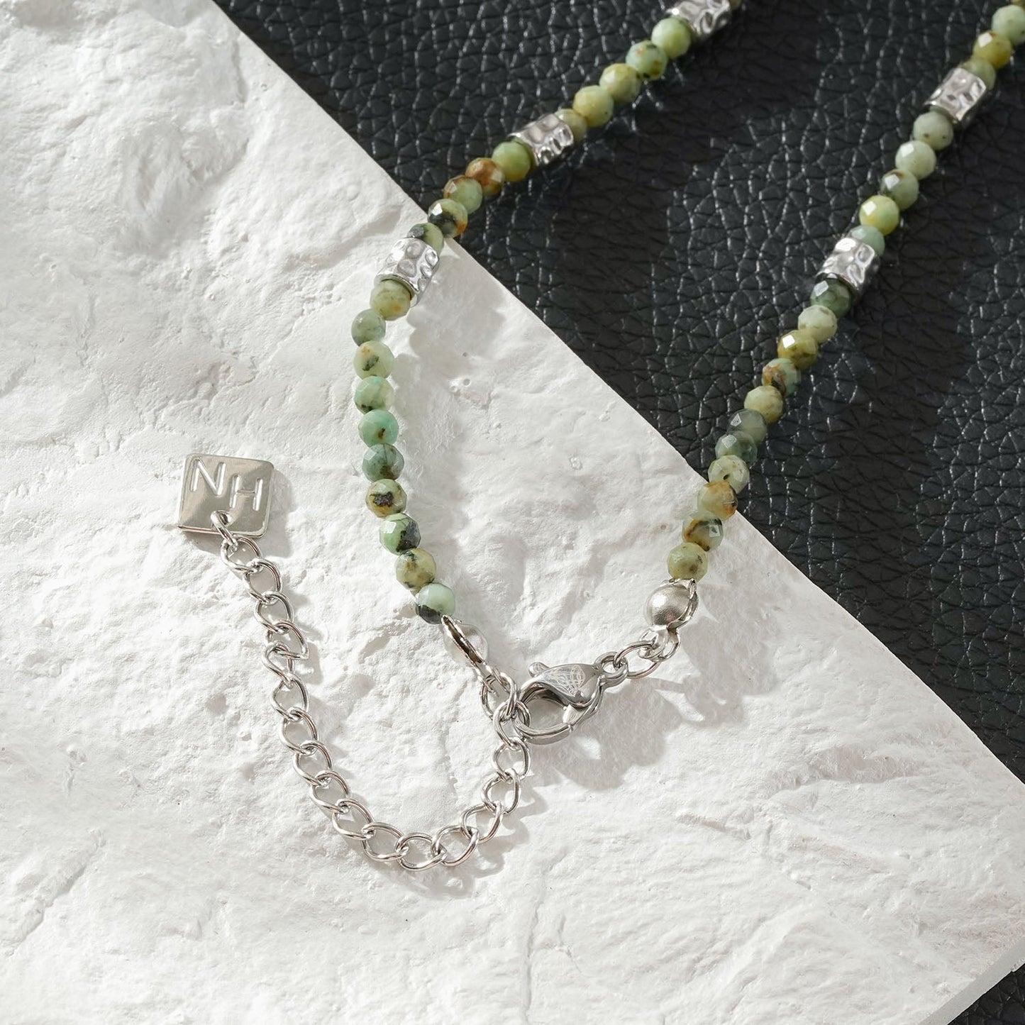 TWANDA Silver (White Gold): Mix Natural Stone and Metal Beads Chain Necklace