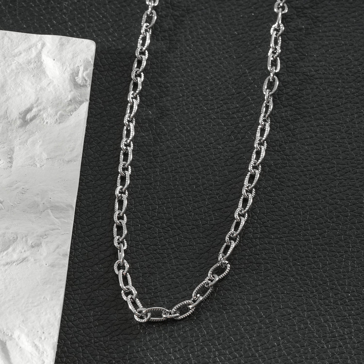 MAKANA Silver (White Gold): Textured Oval-Link Silver-Tone Chain Necklace $25