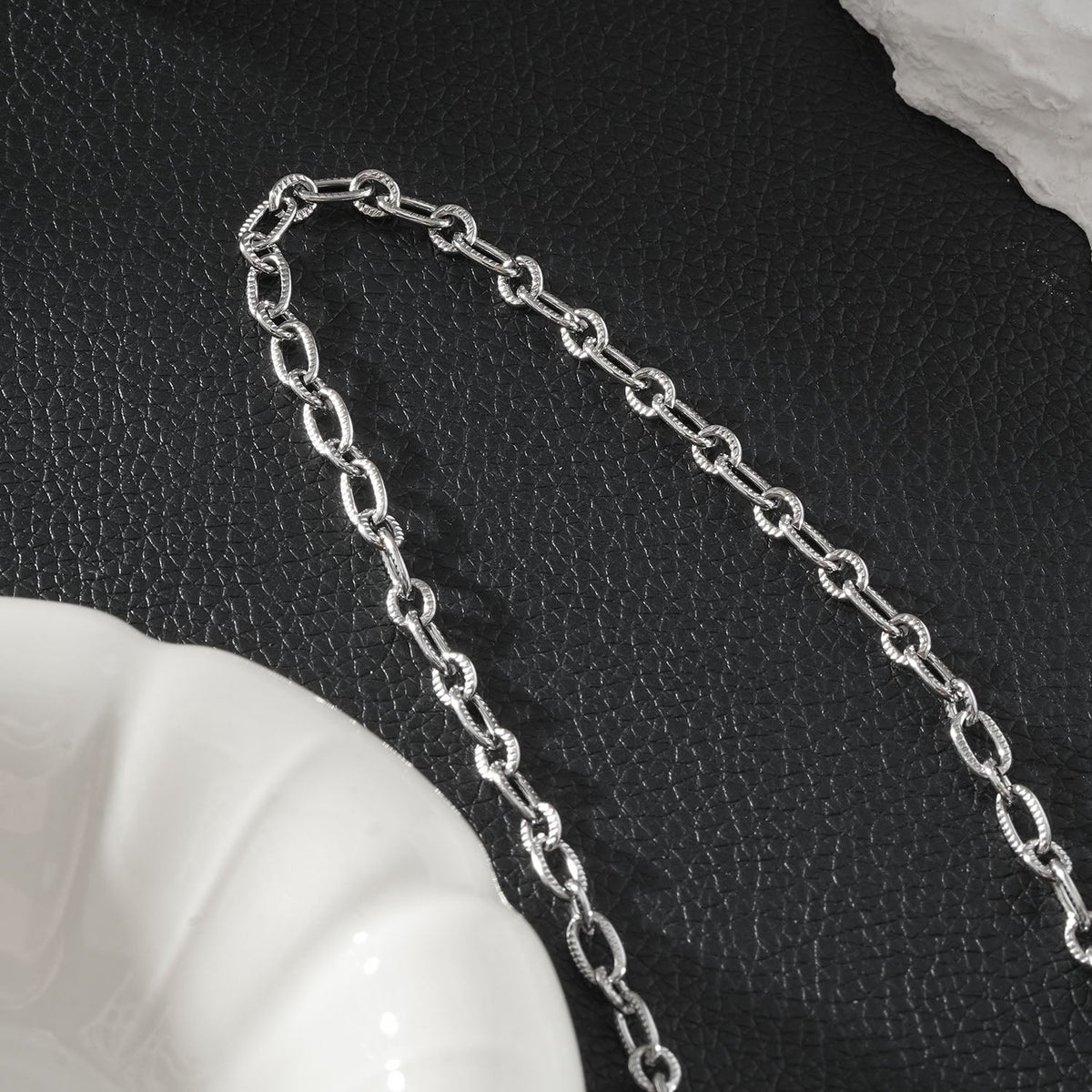 MAKANA Silver (White Gold): Textured Oval-Link Silver-Tone Chain Necklace $25