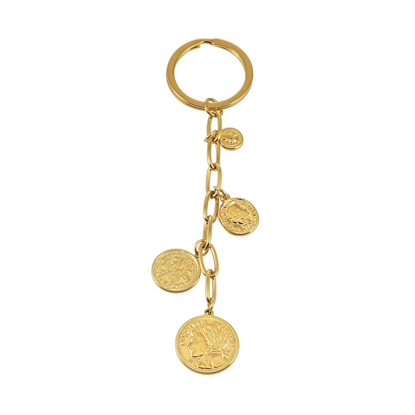 NYRIS Gold: Coin Charms on Paperclip Chain Keyring