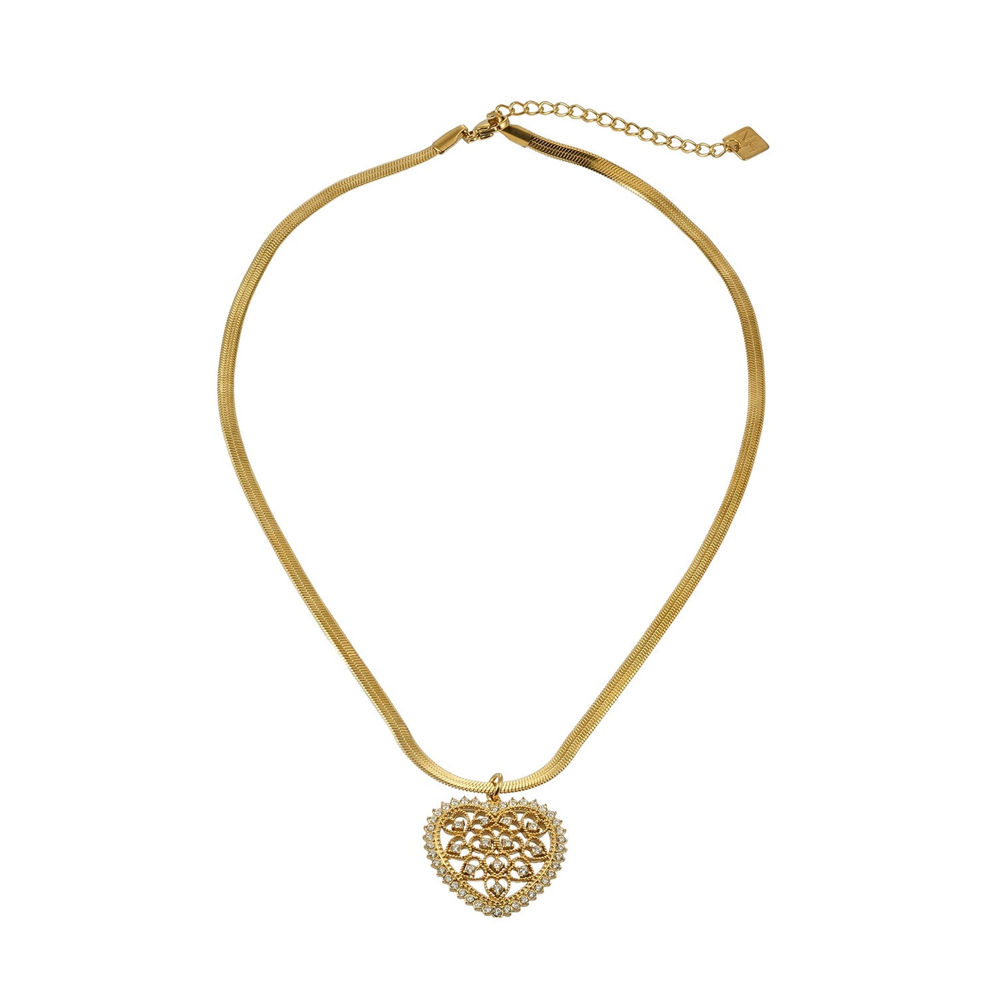 KAARI Gold: Filigree Heart Pendant Necklace with a Snake Skin Textured Chain