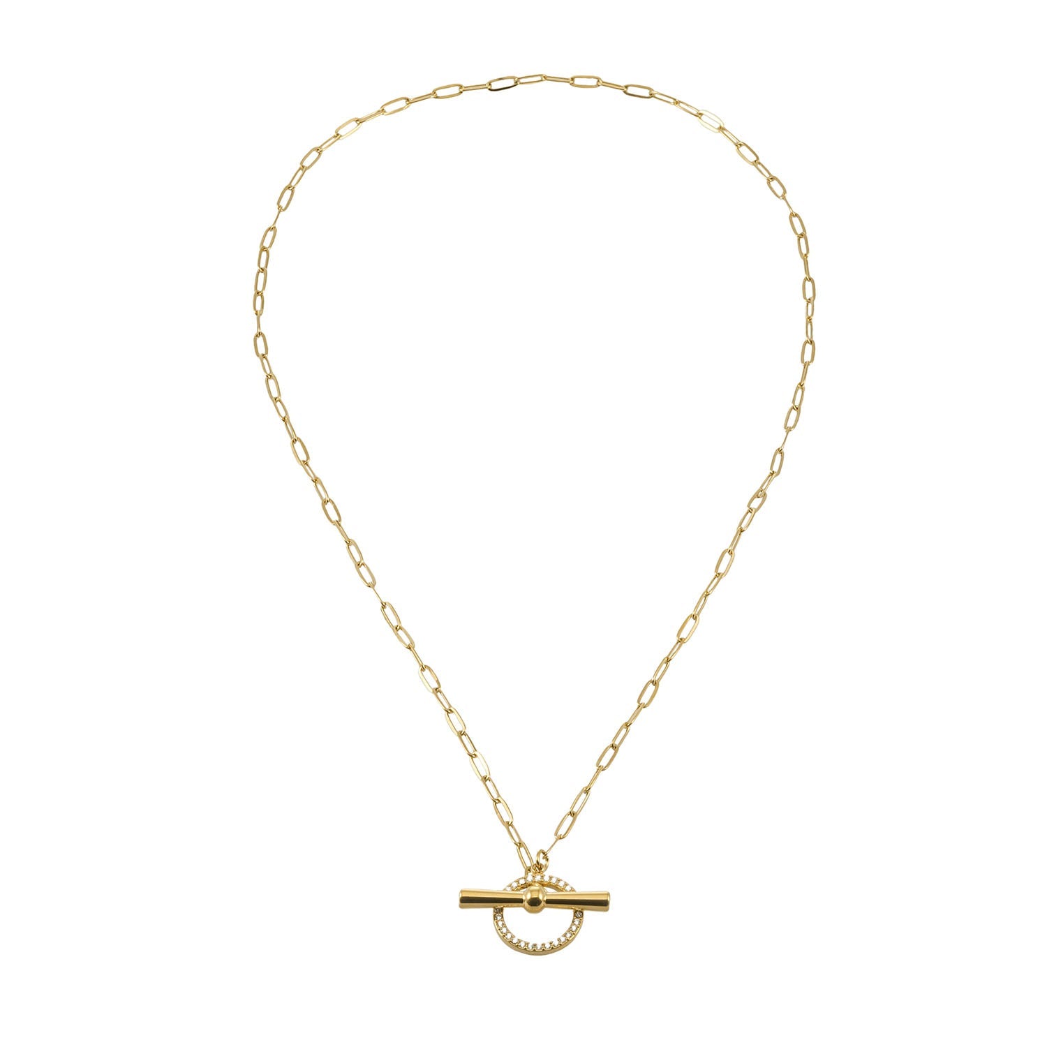 SADIKA Gold: Modern Pavé Zirconia Halo Toggle Necklace