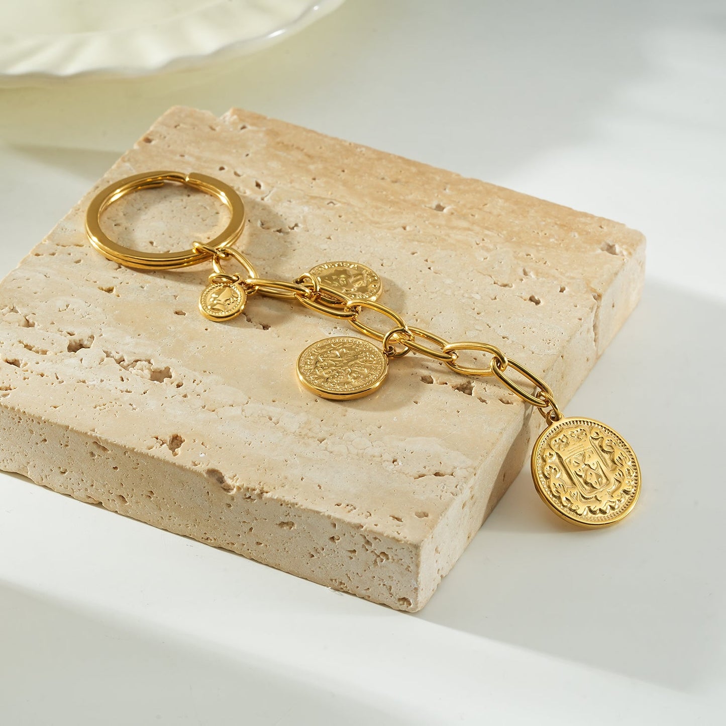 NYRIS Gold: Coin Charms on Paperclip Chain Keyring