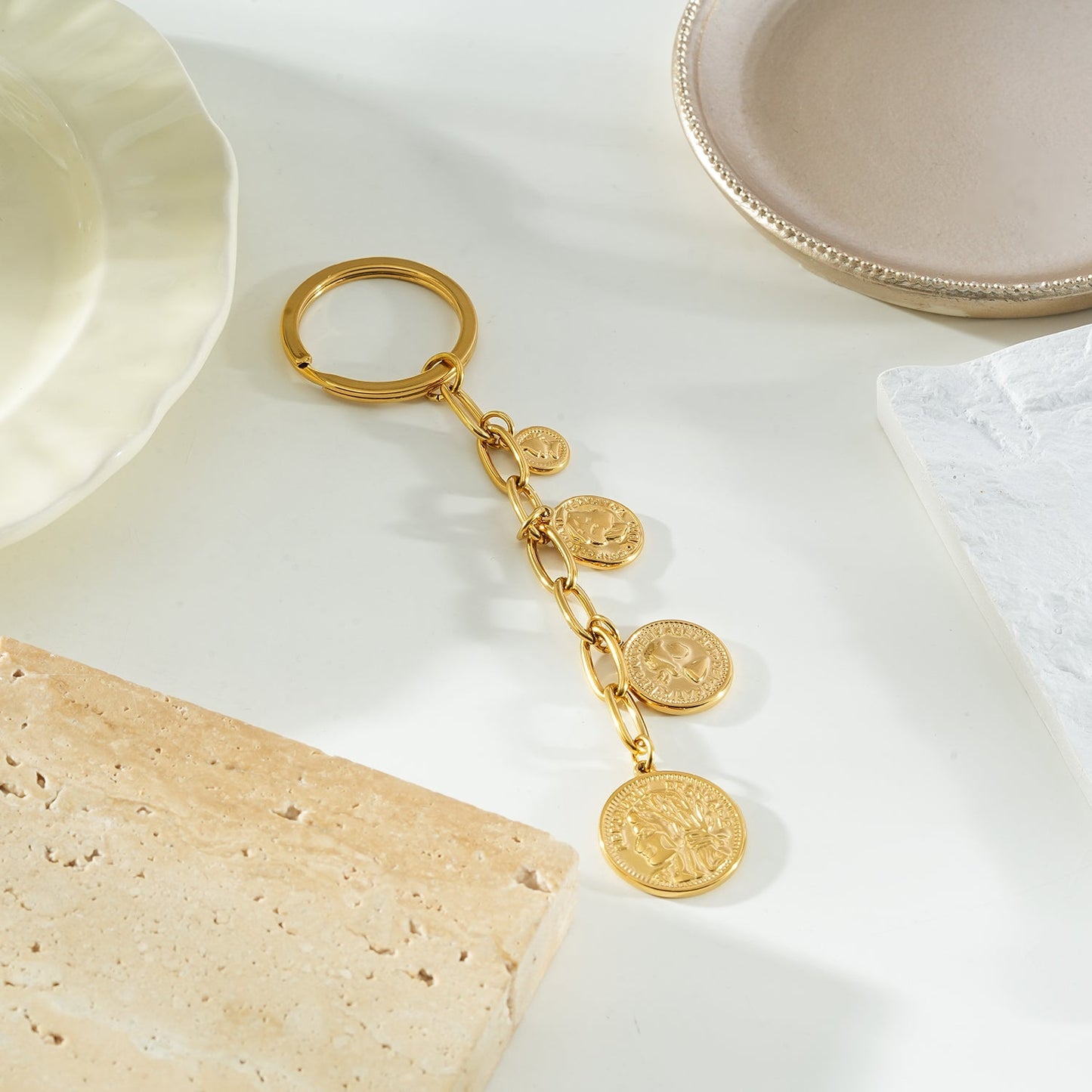 NYRIS Gold: Coin Charms on Paperclip Chain Keyring
