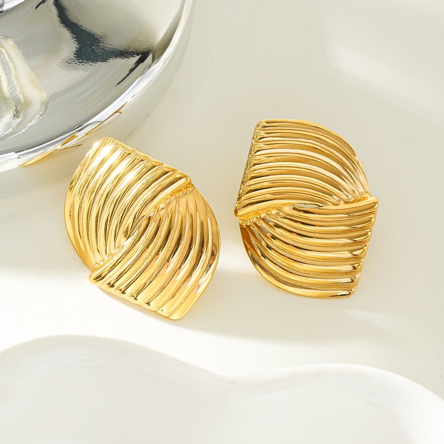 CEZAR Gold: Art Deco Textured Geometric Stud Earrings
