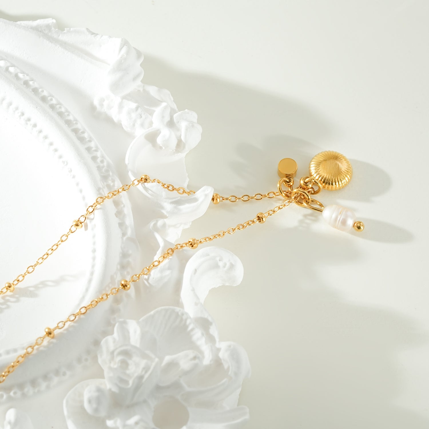 KAAMIL Gold: Retro Art Deco Charms Necklace with a Beaded Chain