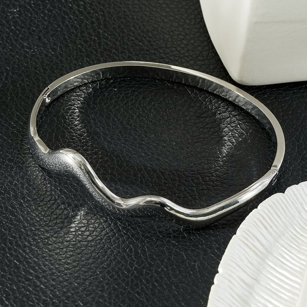 STEFANA Silver (White Gold): Sculptural Avant-Garde Abstract Bracelet