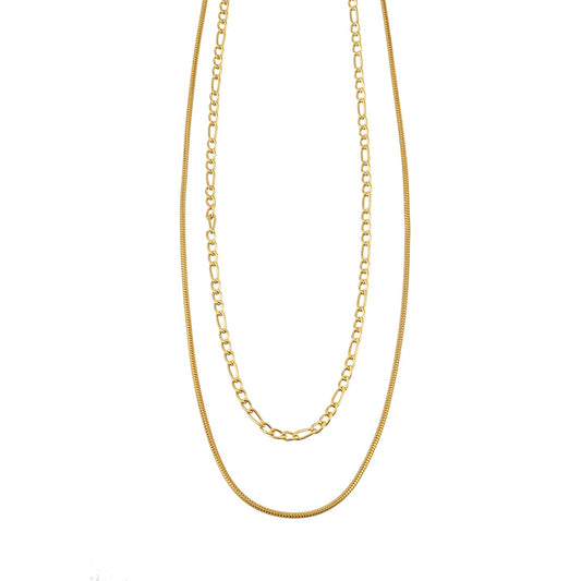 AMARA Gold: Dainty 2-Layered Loop & Snake-Texture Chain Necklace-Layer Gold Chain Necklace