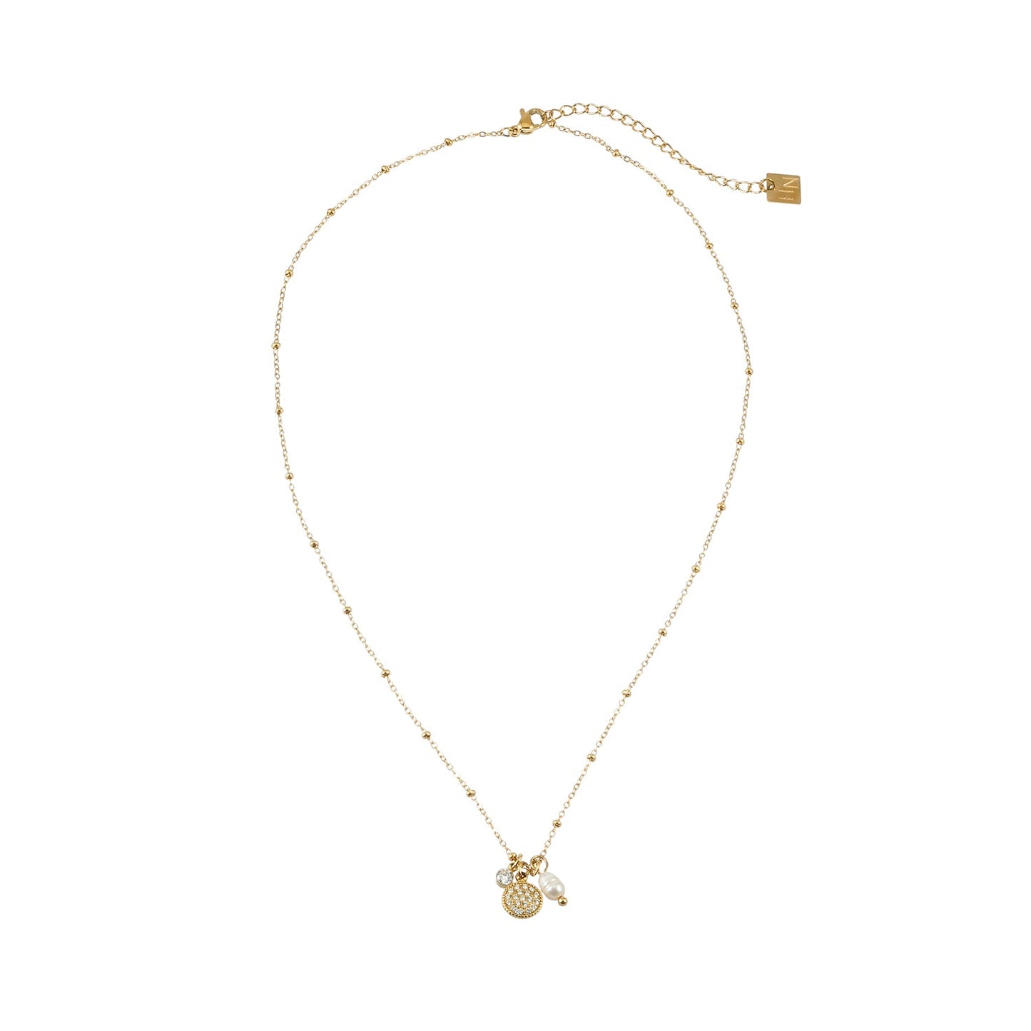 KAAMIL Gold: Retro Art Deco Charms Necklace with a Beaded Chain
