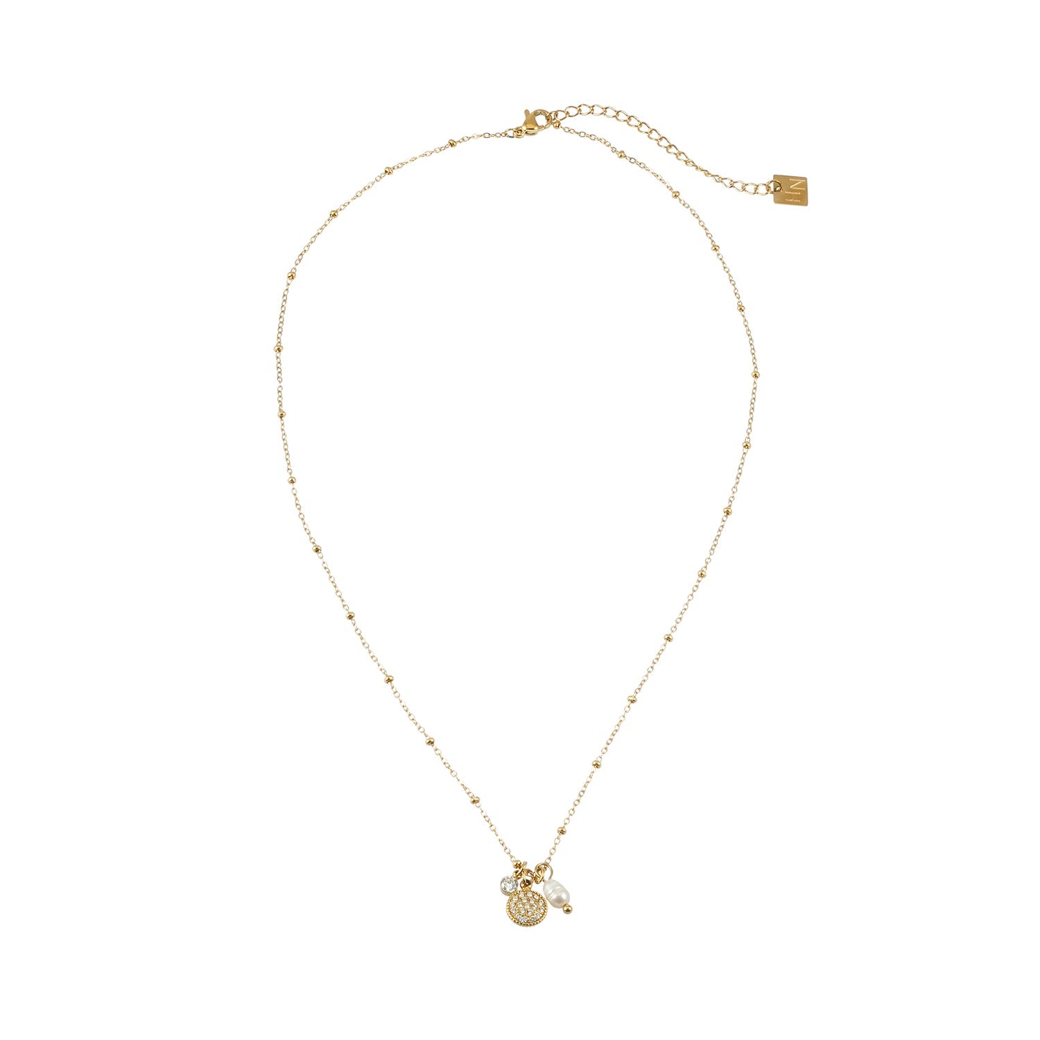 KAAMIL Gold: Retro Art Deco Charms Necklace with a Beaded Chain