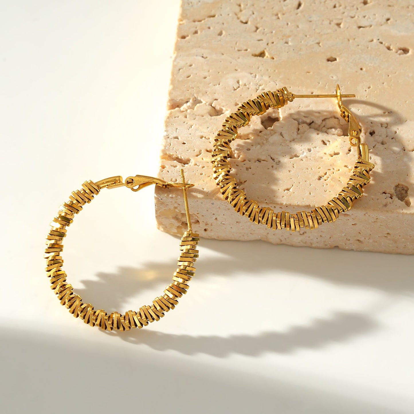 SPRINGDALE Gold: Textured Geometric Square Beaded Hoop Earrings